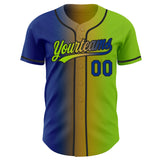 Custom Neon Green Royal Old Gold-Black Authentic Gradient Fashion Baseball Jersey