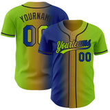 Custom Neon Green Royal Old Gold-Black Authentic Gradient Fashion Baseball Jersey