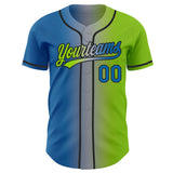 Custom Neon Green Blue Gray-Black Authentic Gradient Fashion Baseball Jersey