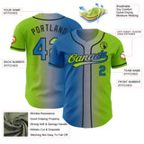 Custom Neon Green Blue Gray-Black Authentic Gradient Fashion Baseball Jersey