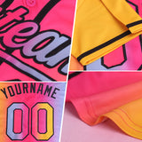 Custom Gold Electric Blue Pink-Black Authentic Gradient Fashion Baseball Jersey