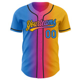 Custom Gold Electric Blue Pink-Black Authentic Gradient Fashion Baseball Jersey