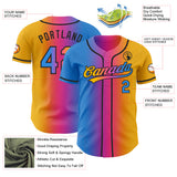 Custom Gold Electric Blue Pink-Black Authentic Gradient Fashion Baseball Jersey