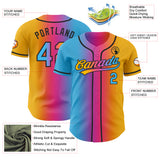 Custom Gold Sky Blue Pink-Black Authentic Gradient Fashion Baseball Jersey