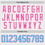 Custom White Sky Blue-Pink Gradient Sleeves Lace Neck Hockey Jersey