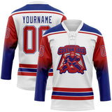 Custom White Red-Royal Gradient Sleeves Lace Neck Hockey Jersey