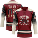 Custom Crimson Vintage USA Flag Black-Cream Gradient Sleeves Lace Neck Hockey Jersey
