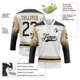 Custom White Black-Vegas Gold Gradient Sleeves Lace Neck Hockey Jersey