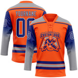 Custom Orange Royal Gray-White Gradient Sleeves Lace Neck Hockey Jersey