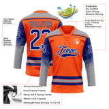Custom Orange Royal Gray-White Gradient Sleeves Lace Neck Hockey Jersey