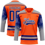 Custom Orange Royal Gray-White Gradient Sleeves Lace Neck Hockey Jersey