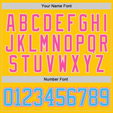 Custom Yellow Sky Blue Pink-White Gradient Sleeves Lace Neck Hockey Jersey