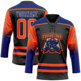 Custom Black Orange Royal-White Gradient Sleeves Lace Neck Hockey Jersey