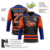 Custom Black Orange Royal-White Gradient Sleeves Lace Neck Hockey Jersey