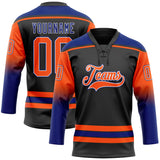 Custom Black Orange Royal-White Gradient Sleeves Lace Neck Hockey Jersey