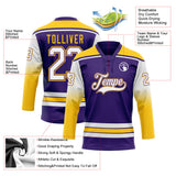 Custom Purple White-Yellow Gradient Sleeves Lace Neck Hockey Jersey