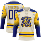 Custom Cream Royal Yellow-White Gradient Sleeves Lace Neck Hockey Jersey