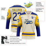 Custom Cream Royal Yellow-White Gradient Sleeves Lace Neck Hockey Jersey