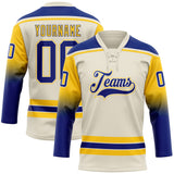 Custom Cream Royal Yellow-White Gradient Sleeves Lace Neck Hockey Jersey