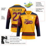 Custom Gold Crimson Navy-White Gradient Sleeves Lace Neck Hockey Jersey