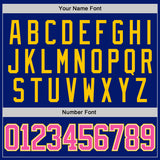 Custom Royal Pink Yellow-White Gradient Sleeves Lace Neck Hockey Jersey