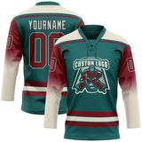 Custom Teal Crimson Cream-Black Gradient Sleeves Lace Neck Hockey Jersey