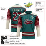 Custom Teal Crimson Cream-Black Gradient Sleeves Lace Neck Hockey Jersey