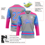 Custom Gray Powder Blue Pink-White Gradient Sleeves Lace Neck Hockey Jersey