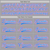 Custom Gray Powder Blue Pink-White Gradient Sleeves Lace Neck Hockey Jersey