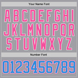 Custom Gray Powder Blue Pink-White Gradient Sleeves Lace Neck Hockey Jersey