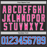 Custom Black Powder Blue Pink-White Gradient Sleeves Lace Neck Hockey Jersey
