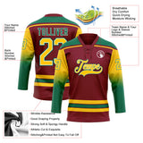 Custom Crimson Yellow Kelly Green-White Gradient Sleeves Lace Neck Hockey Jersey