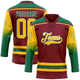 Custom Crimson Yellow Kelly Green-White Gradient Sleeves Lace Neck Hockey Jersey