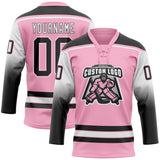 Custom Light Pink Black-White Gradient Sleeves Lace Neck Hockey Jersey