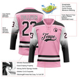 Custom Light Pink Black-White Gradient Sleeves Lace Neck Hockey Jersey