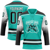 Custom Aqua Black-White Gradient Sleeves Lace Neck Hockey Jersey