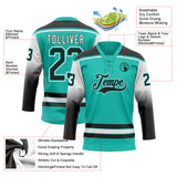 Custom Aqua Black-White Gradient Sleeves Lace Neck Hockey Jersey