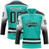 Custom Aqua Black-White Gradient Sleeves Lace Neck Hockey Jersey