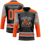 Custom Black Orange Gray-White Gradient Sleeves Lace Neck Hockey Jersey