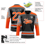 Custom Black Orange Gray-White Gradient Sleeves Lace Neck Hockey Jersey