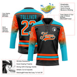Custom Black Orange Lakes Blue-White Gradient Sleeves Lace Neck Hockey Jersey