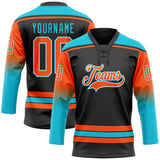 Custom Black Orange Lakes Blue-White Gradient Sleeves Lace Neck Hockey Jersey