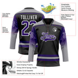 Custom Black Purple Gray-White Gradient Sleeves Lace Neck Hockey Jersey
