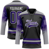 Custom Black Purple Gray-White Gradient Sleeves Lace Neck Hockey Jersey