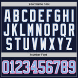 Custom Navy Light Blue Pink-White Gradient Sleeves Lace Neck Hockey Jersey