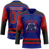 Custom Royal Red Black-White Gradient Sleeves Lace Neck Hockey Jersey