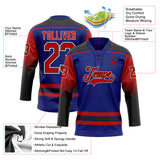 Custom Royal Red Black-White Gradient Sleeves Lace Neck Hockey Jersey
