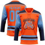 Custom Orange Light Blue Navy-White Gradient Sleeves Lace Neck Hockey Jersey
