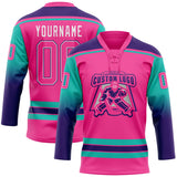 Custom Pink Aqua Purple-White Gradient Sleeves Lace Neck Hockey Jersey