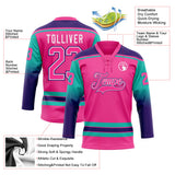 Custom Pink Aqua Purple-White Gradient Sleeves Lace Neck Hockey Jersey